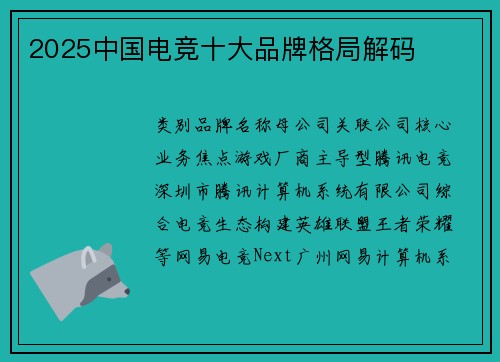 2025中国电竞十大品牌格局解码